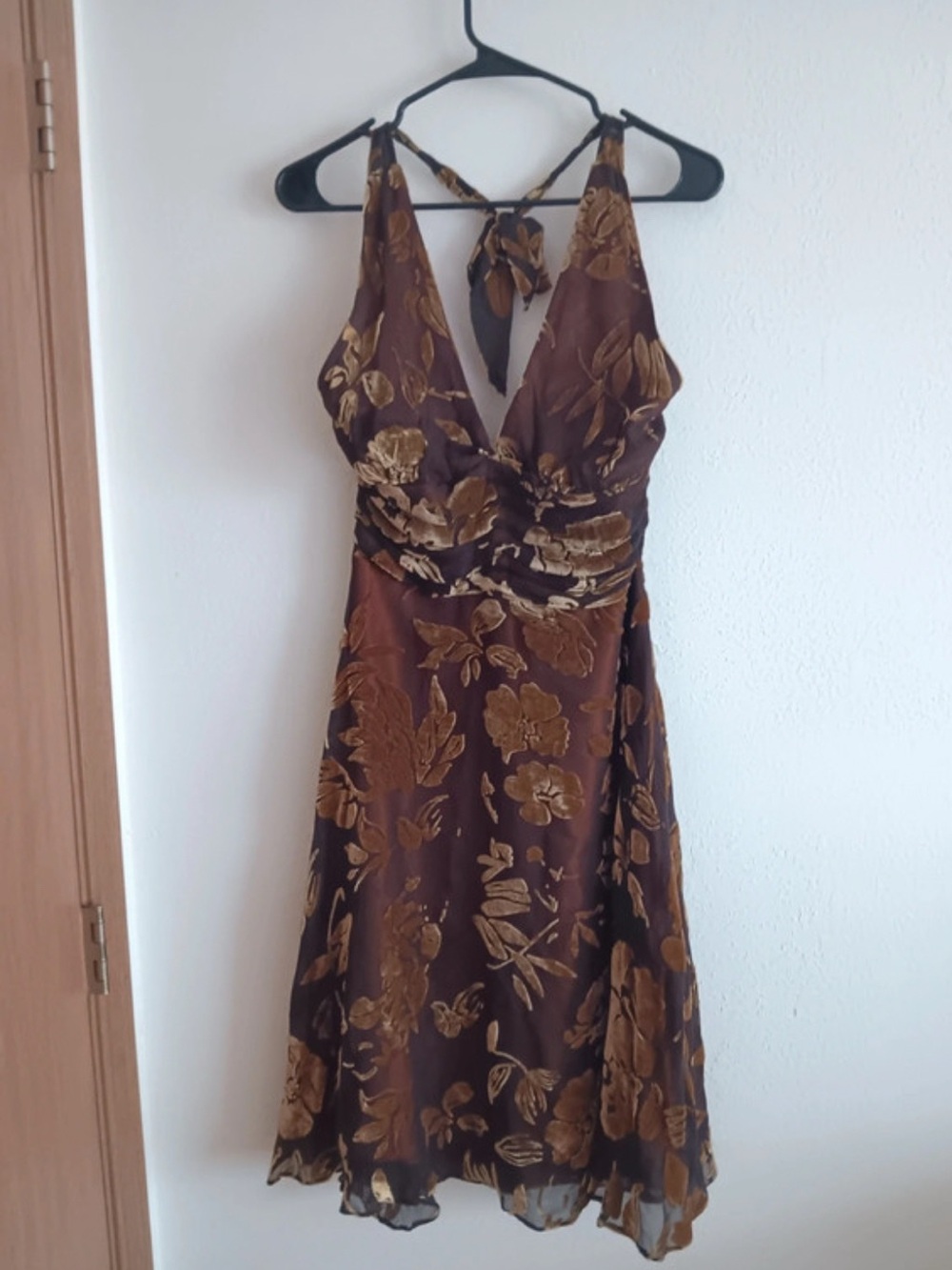 Robbie Bee signature Brown silk dress Floral V-Neck Wrap Dress vintage witchy